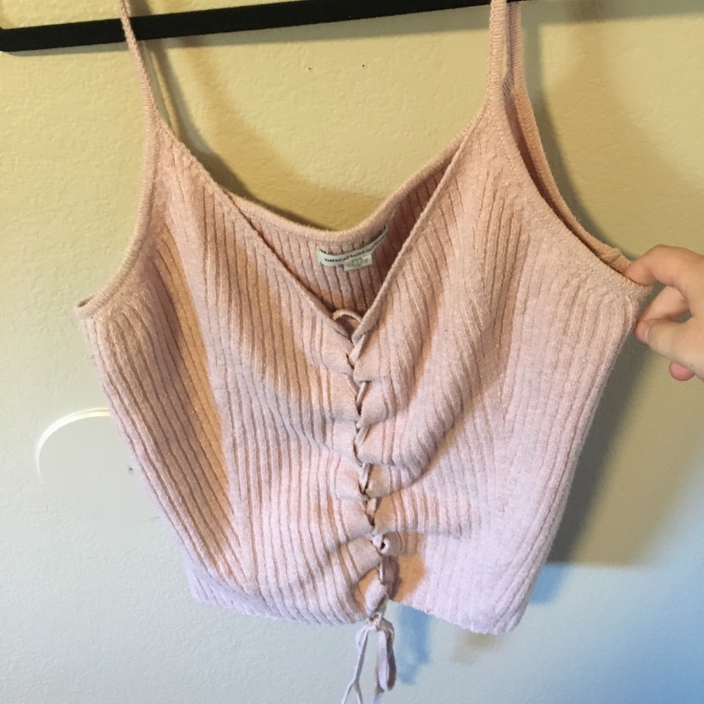 American Eagle tank top lace up sweater